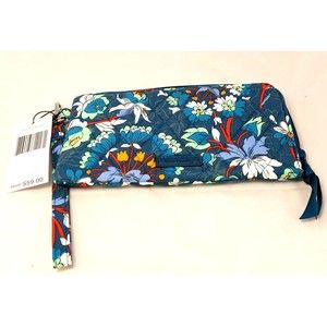 VERA BRADLEY RFID Tech Phone Case Wallet Floral Bursts Quilted Blue NWT